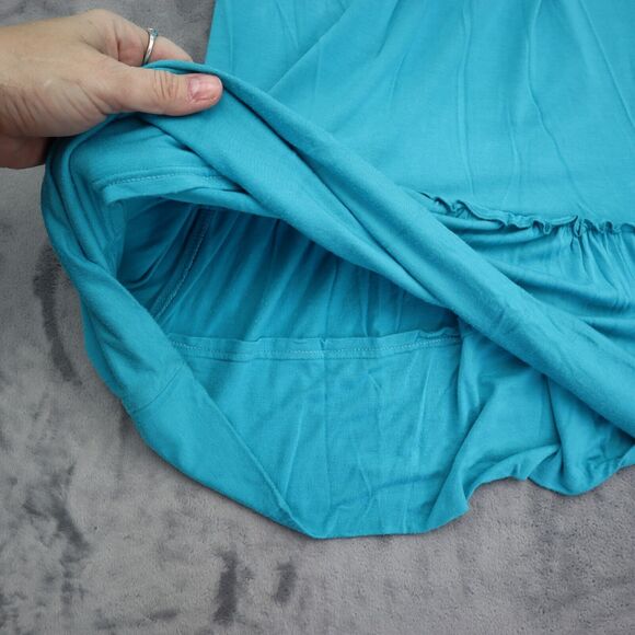 Charming Charlie Dress M Blue Long Fit Flare Sleeveless Pleated Knit Stretch - Picture 5 of 16